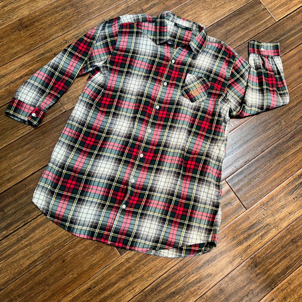 Vintage Ralph Lauren Crested Flannel Shirt 34 Inch Duster